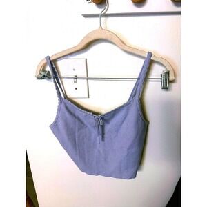 LA Hearts Women Blue Scalloped Knit Tie Front Cropped Camisole Tank Top Size M